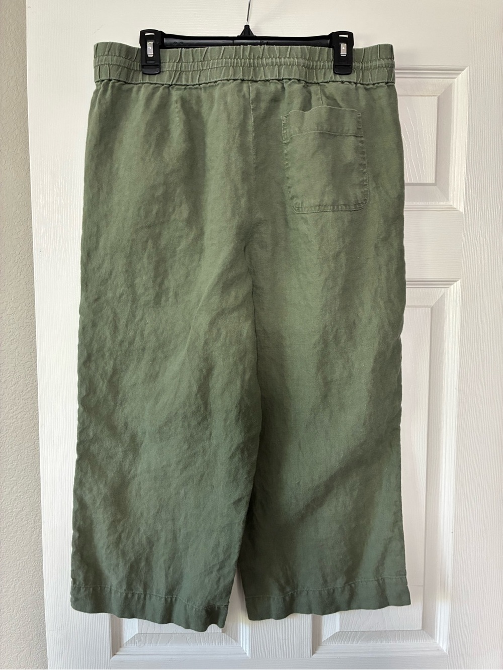 Talbots Distressed Linen Olive Green Cropped Drawstring Wide-Leg Pants - Picture 3 of 5